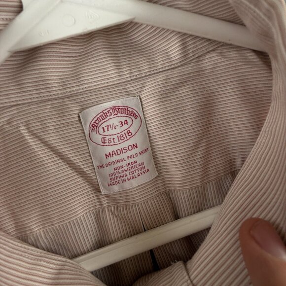 Brooks Brothers Non Iron Button Up Shirt Men Striped 17.5 34 Madison Supima - Picture 8 of 16